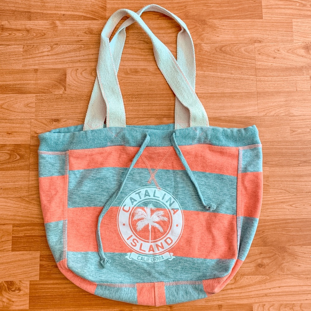 Beachcomber Striped Beach Tote Catalina Island California Gray Coral Beachbag